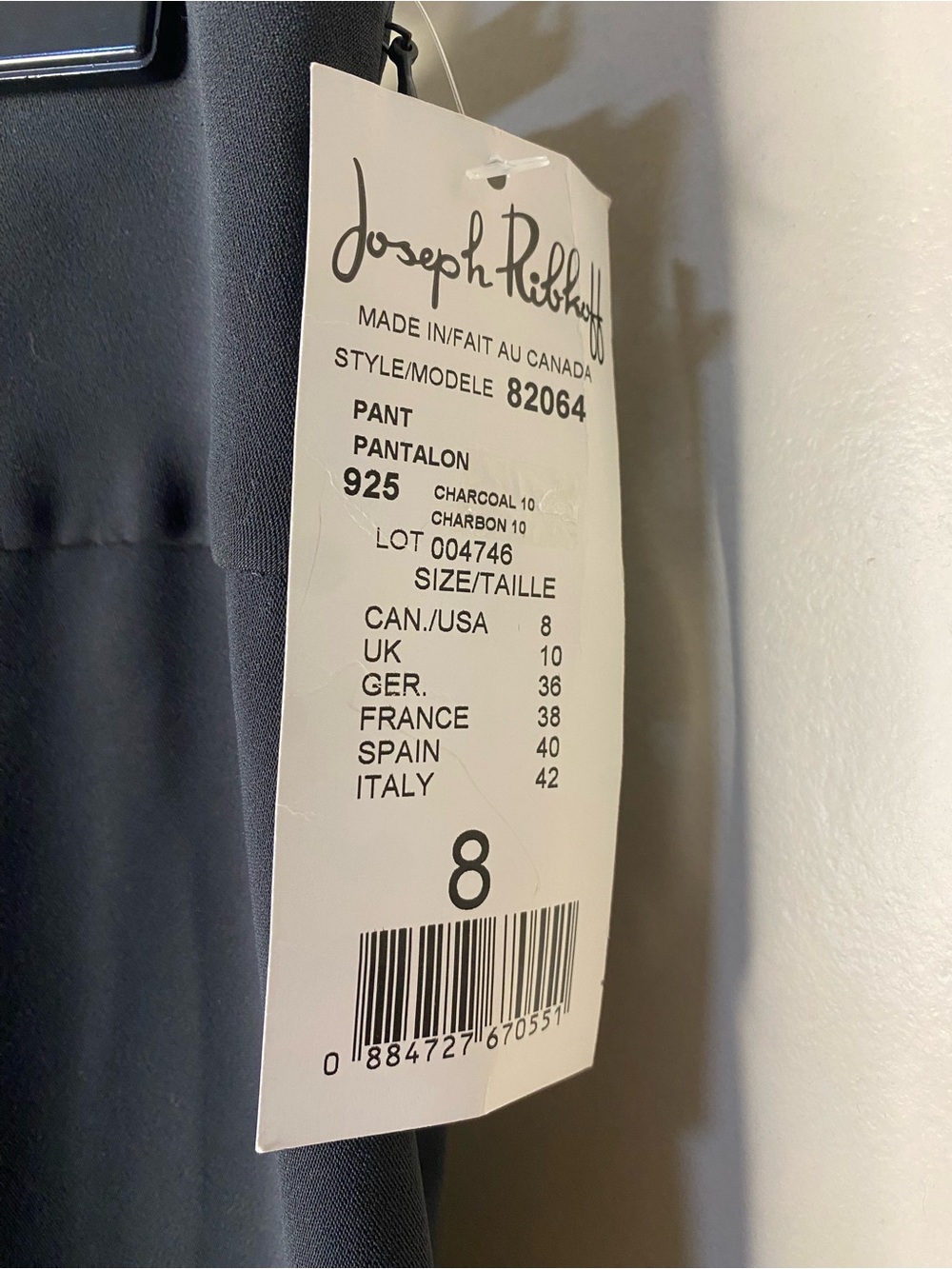 NWT Joseph Ribkoff Charcoal Straight Leg Dress Pants Size 8 Style 82064 - Picture 4 of 5